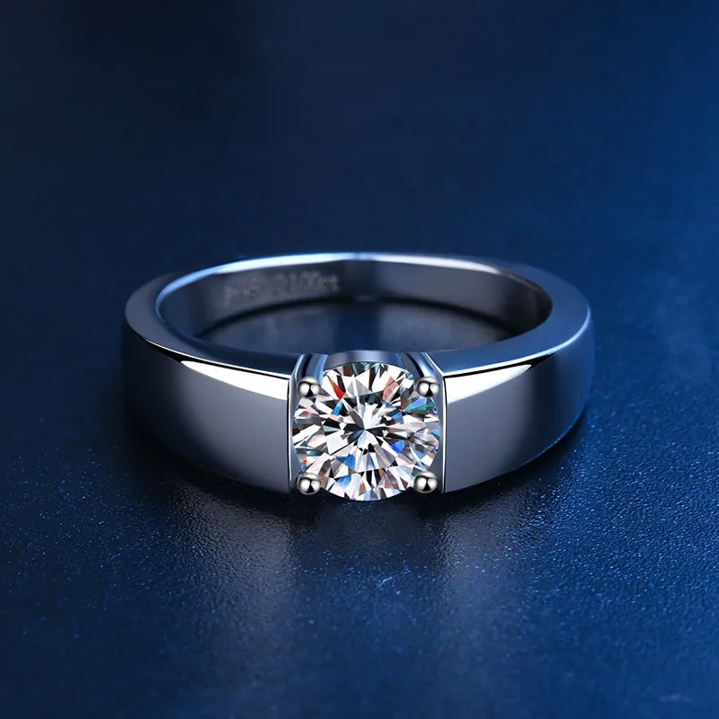 Luxury Men 925 Sterling Silver 1ct Moissanite Diamond Engagement Rings