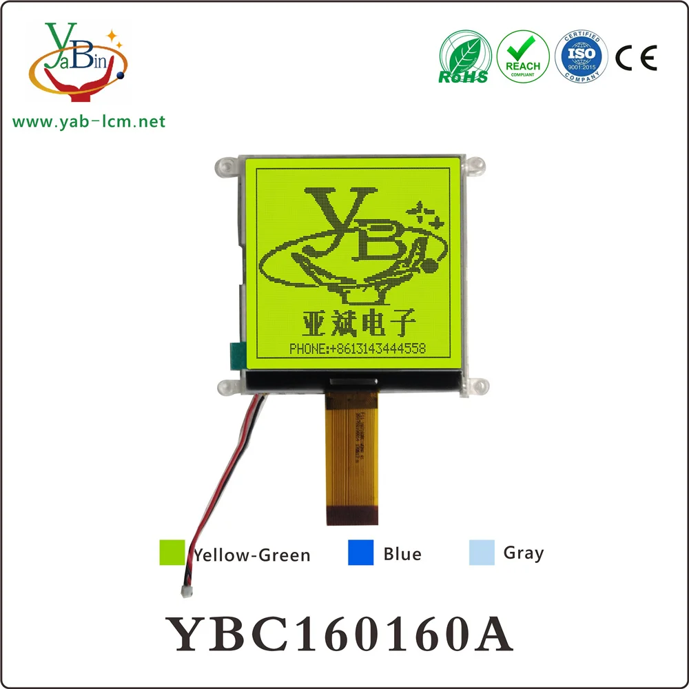 COG graphic lcd display module 160X160 160160 lcd with 8080/6800-series parallel interface plug-in type 30PIN YB160160A