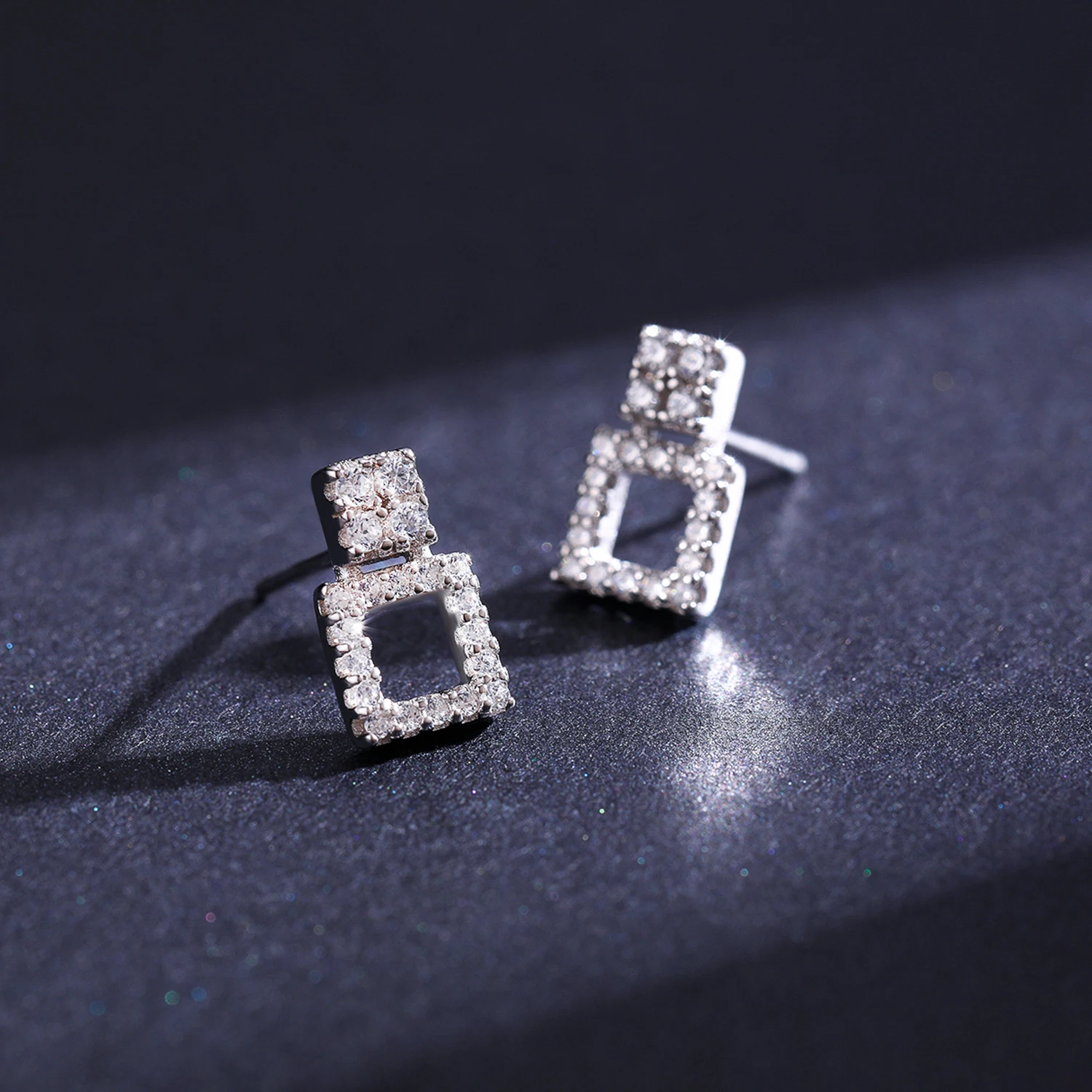 925 Sterling Silver Sparkling Cubic Zirconia Stud Earrings Delicate Geometric Office Earrings For Women Fine Jewelry Accessories
