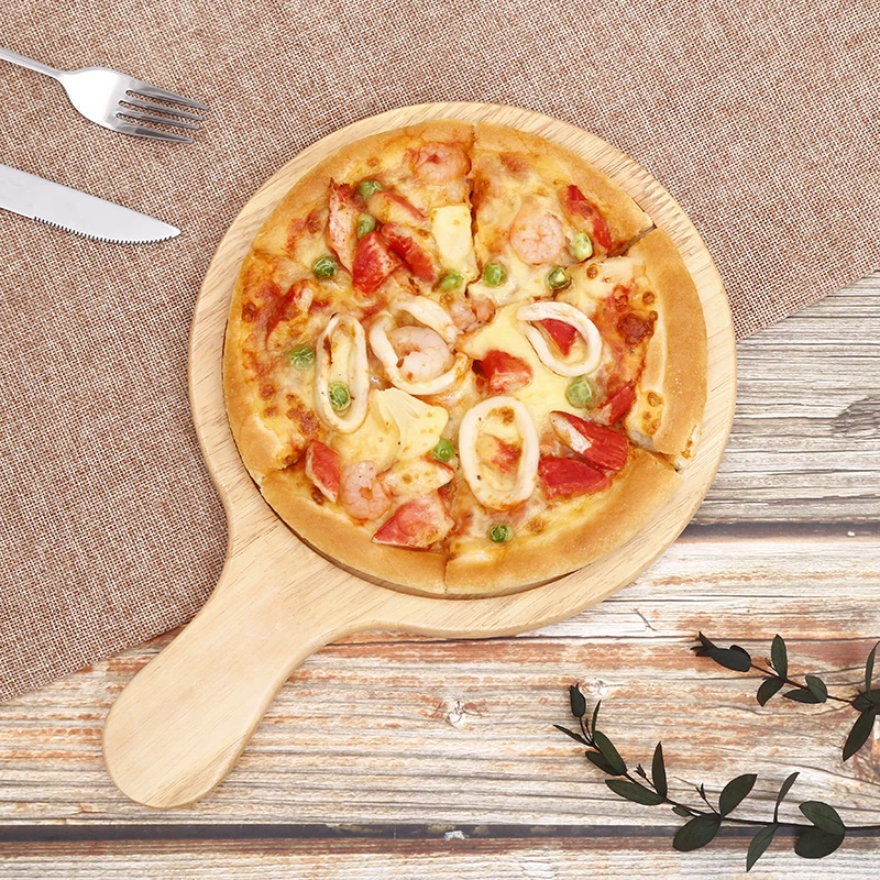  Rubber Wood Round pizza plate with handle Wooden Cutting Board Pizza
