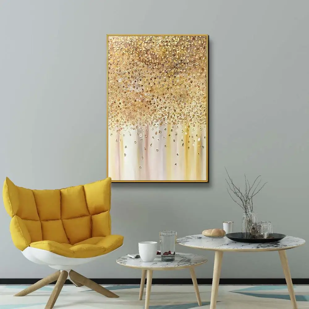 
Framed Large Single Panel Textured Drop Gold Paints Artwork Design Abstract paintings for Wall Decor 