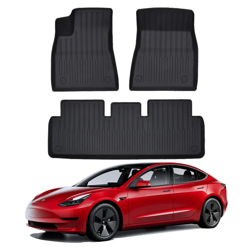 Model 3 Luxury 3D TPE Car Floor Mats 3 Piece All Weather 2020-2023 Model3 Trunk Cover Carpet Foot Mat Set For Tesla 2022 2023