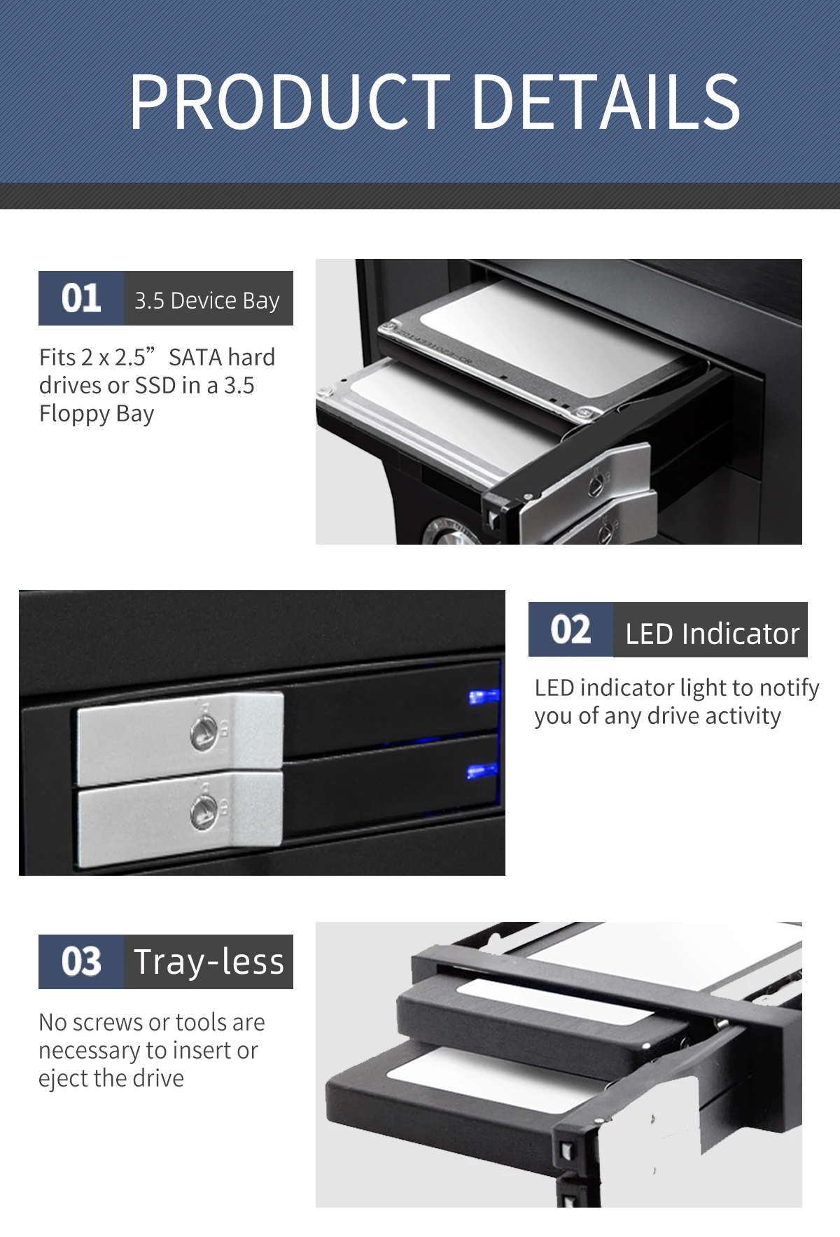 Stainless Steel  double layer Desktop Server  2.5ich SATA Hdd Enclosure with key lock