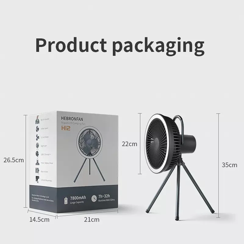 Hebron New Product Outdoor Electric Heater Fan For Camping Tent Camping Fan Folding Mini Portable Electric Fan