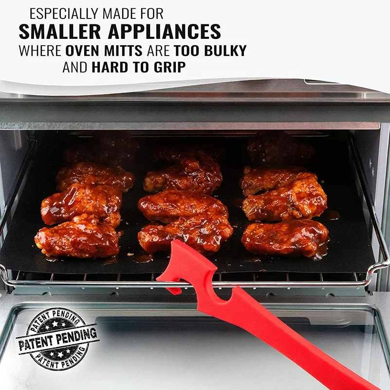 Heat resistant anti-scald tool toaster 11 inches long handle silicone bake oven rack push and pull stick