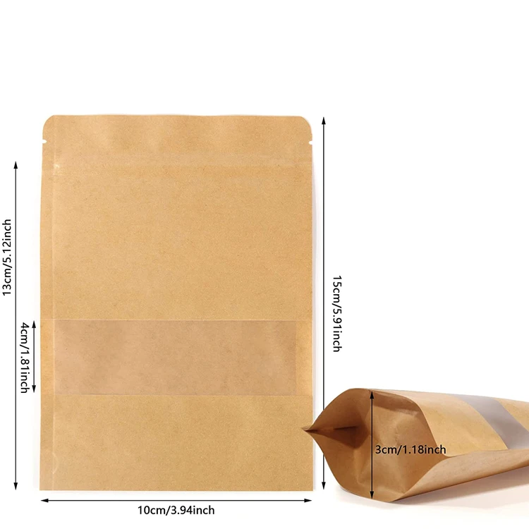 Compostable 100% Biodegradable Kraft Paper Dried Mango Raisins French Fries Food Packaging Snack Bags with Reusable Zipper