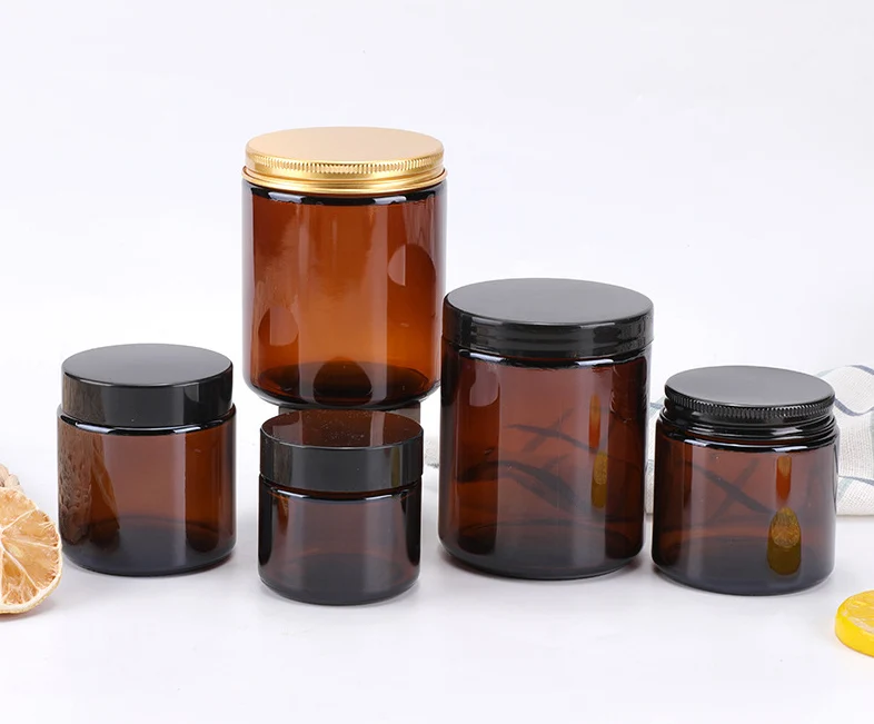 amber wide mouth glass storage jar with lid for candle cosmetic packaging 5ml 15ml 30ml 50ml 60ml 100ml  500ml