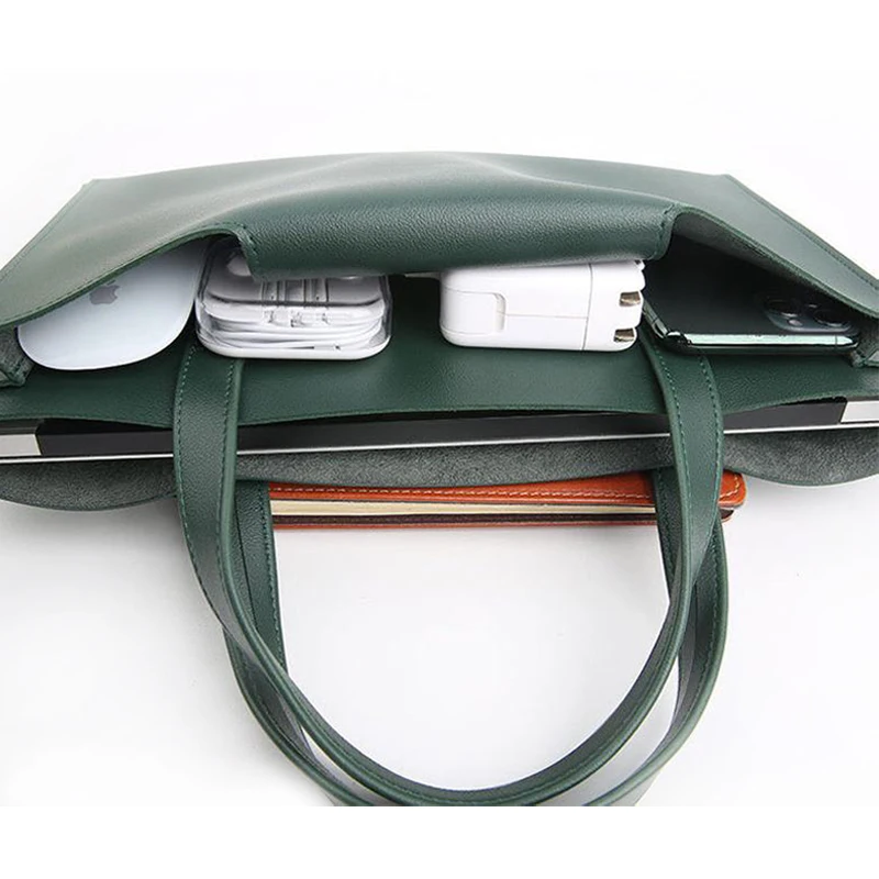 Premium Simple Design Pu Leather Laptop Bag With Handle Large Storage Notebook Mobile phone Pouch