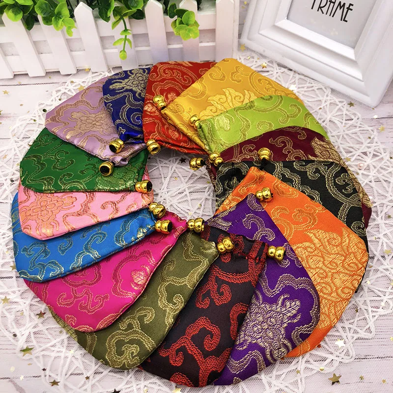 Chinese style silk brocade embroidered jewelry bag coin Purses gift bag zipper pocket
