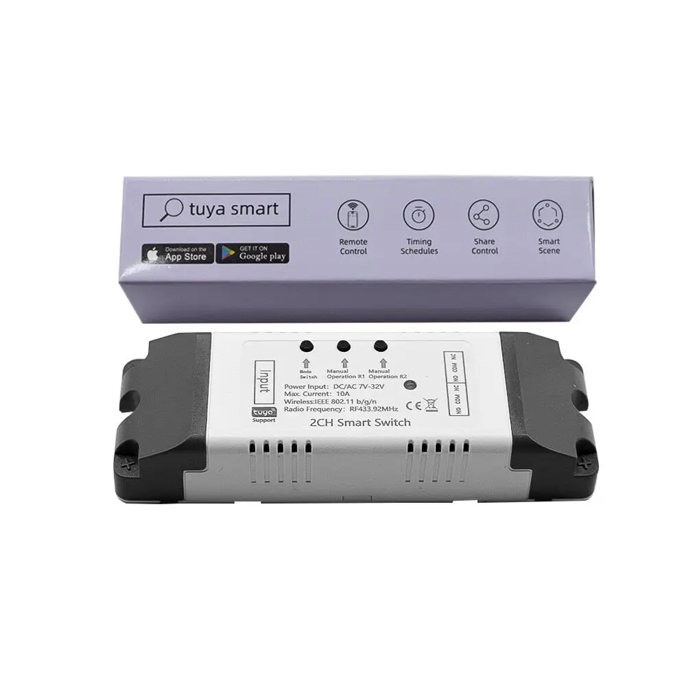 Tuya Smart life DC5V 12V 24V 32V 2CH 2-канальный модуль RF 433 приемник 10A реле работает с Alexa Google WiFi Switch