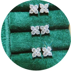 2020 New design women fashion jewelry wedding earring 18k white gold real diamond four leaf clover earring