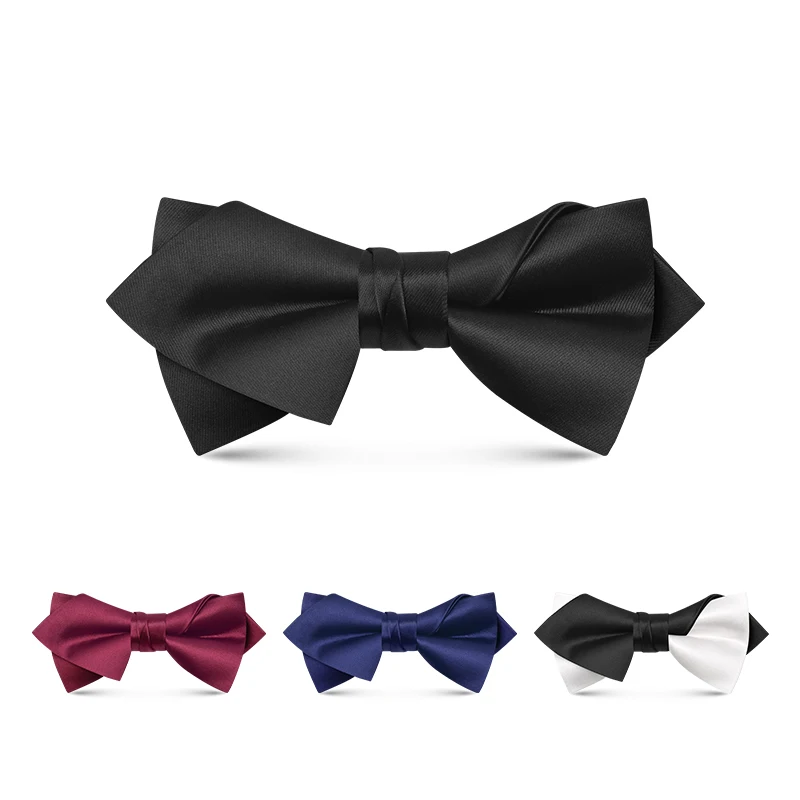 Male Wedding Party Solid Design Pre-tied Adjustable Strap Black Bow Tie