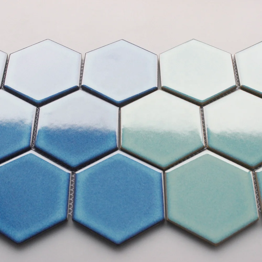 Hexagon sharp blue color matte finished porcelain mosaic tile for kitchen