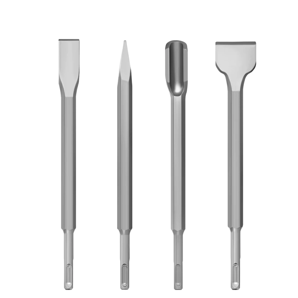 AutoErizo 4pcs 250mm SDS PLUS Chisels Set Point Groove Gouge Flat Chisel Electric Hammer Drill Bit