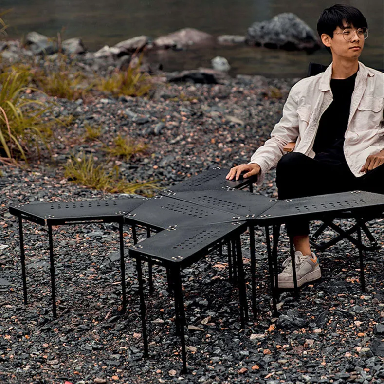 2022 New Outdoor Hexagonal Table Camping Portable Assembleable Table Picnic Folding Table Modern Furniture Aluminum Alloy Metal