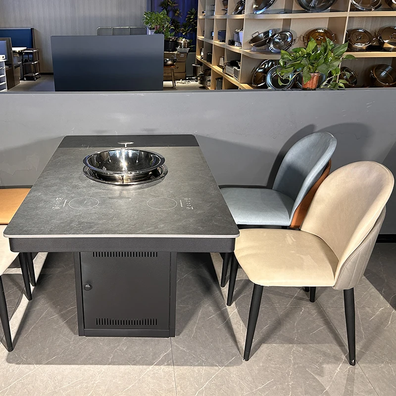 High Quality Modern Style Metal Teppanyaki Barbecue Table Stove Smokeless Korean BBQ Restaurant Furniture for Hotel Kitchen Use