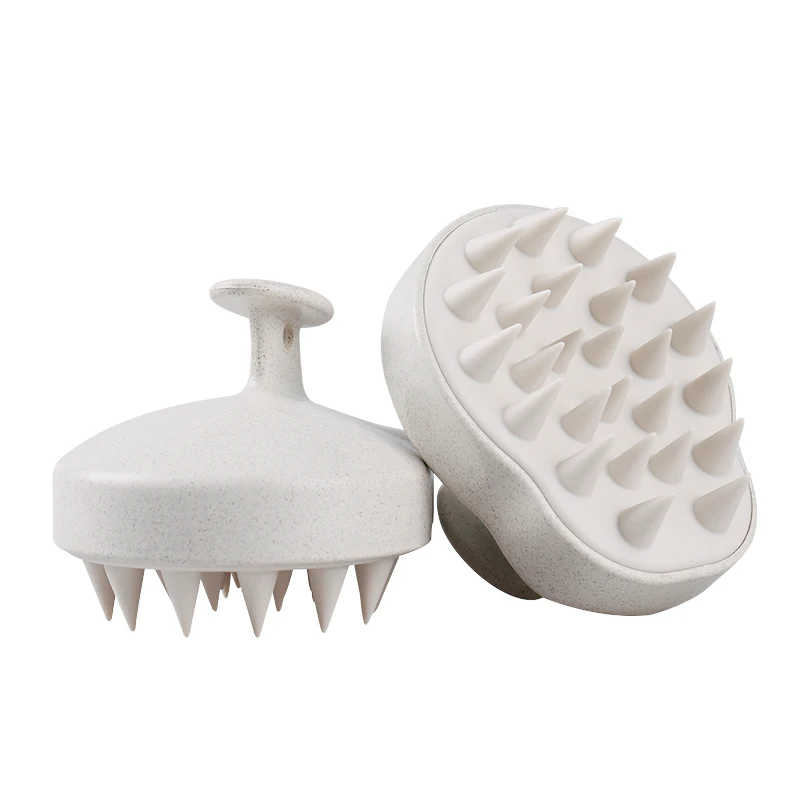 New Design Customized Logo Shampoo Brush Scrubber Silicone Wheat Straw Hair Scalp Massager Brush