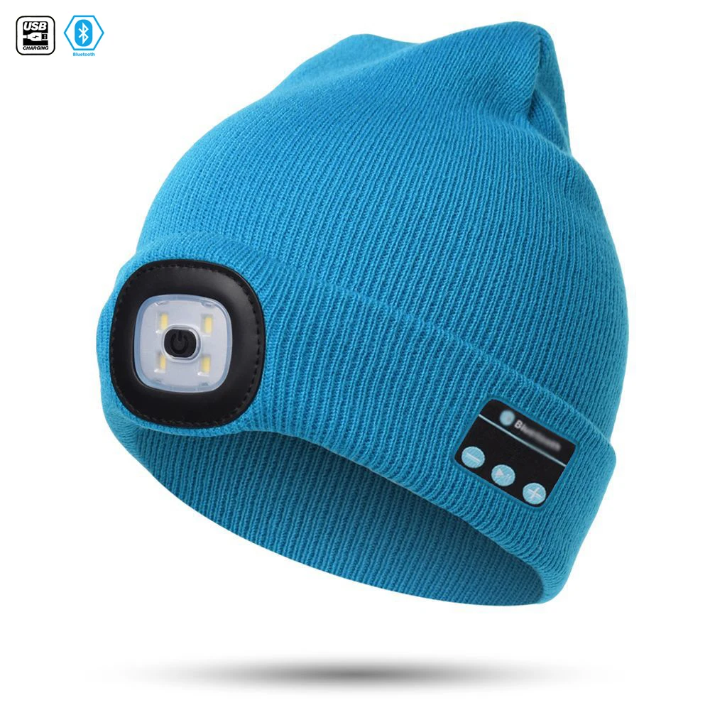 2021 LED Wireless BT Beanie Hats Winter Head Warmer With Lamp Rechargeable Music Orange Brown Beanie Winter Hats Accessories