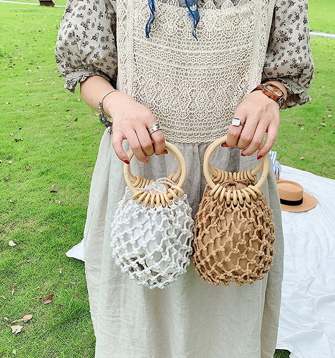 Fashion Beach Cotton Handmade Macrame Tote Crochet Purse Designs women bags