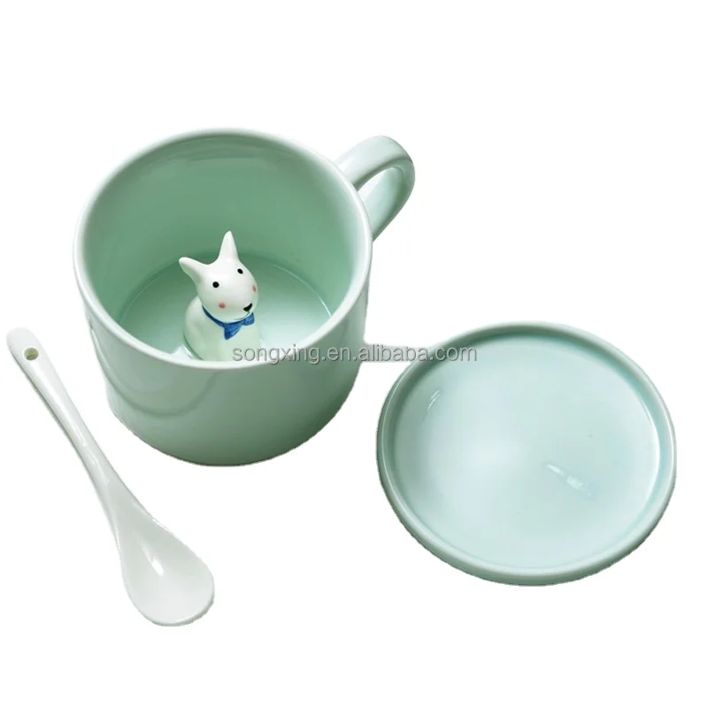 Creative Gift Ceramic Cup Cute Tazas 3D Animal Decoration Cat Rabbit Panda figurine Inside Ceramic Mugs Coffee Water Cup