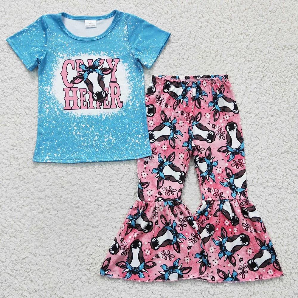 RTS Short Sleeve Adorable Be The Reason Someone Smile Today Popular Floral Print Bell-Pants Toddler Clothing Fashion Baby Set