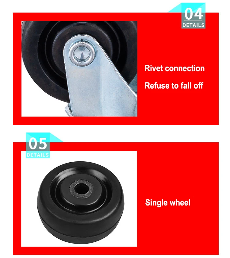 3 sizes castor Single wheel load-bearing 30/40/50 kg rubber castor wheels 2 inch threaded stem casters