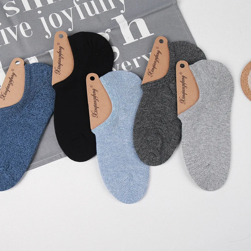 
Fashion Happy Men Boat Socks Summer Autumn Non-slip Silicone Invisible Cotton Socks Male Ankle Leather Shoes Sock 