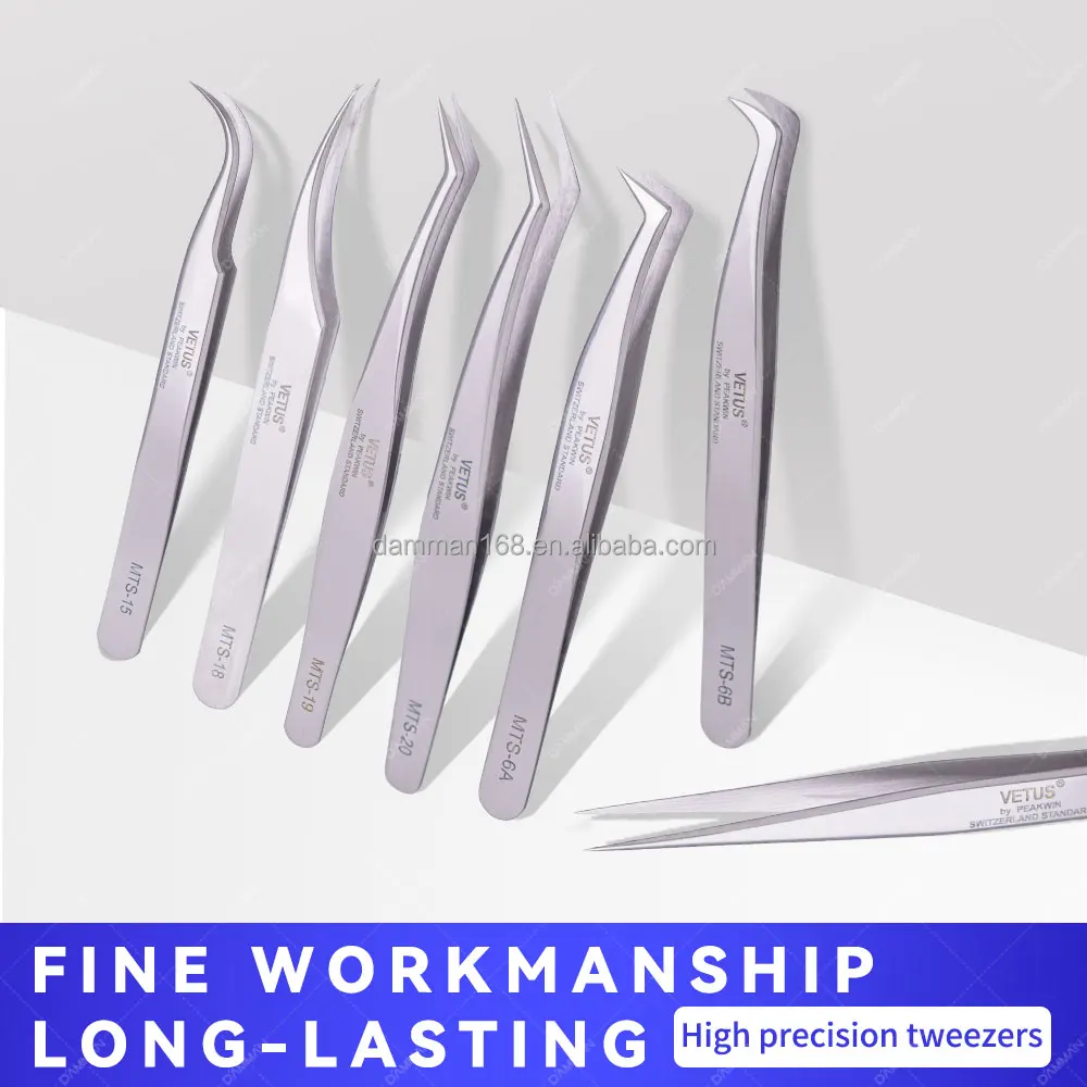 Silver Stainless Steel Eye Lashes Tweezers Professional Eyelash Extensions Tool Vetus Tweezers