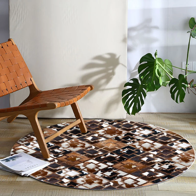 Wholesale floor rugs carpet 3d transfer printed patchwork cowhide leather style rugs carpets
