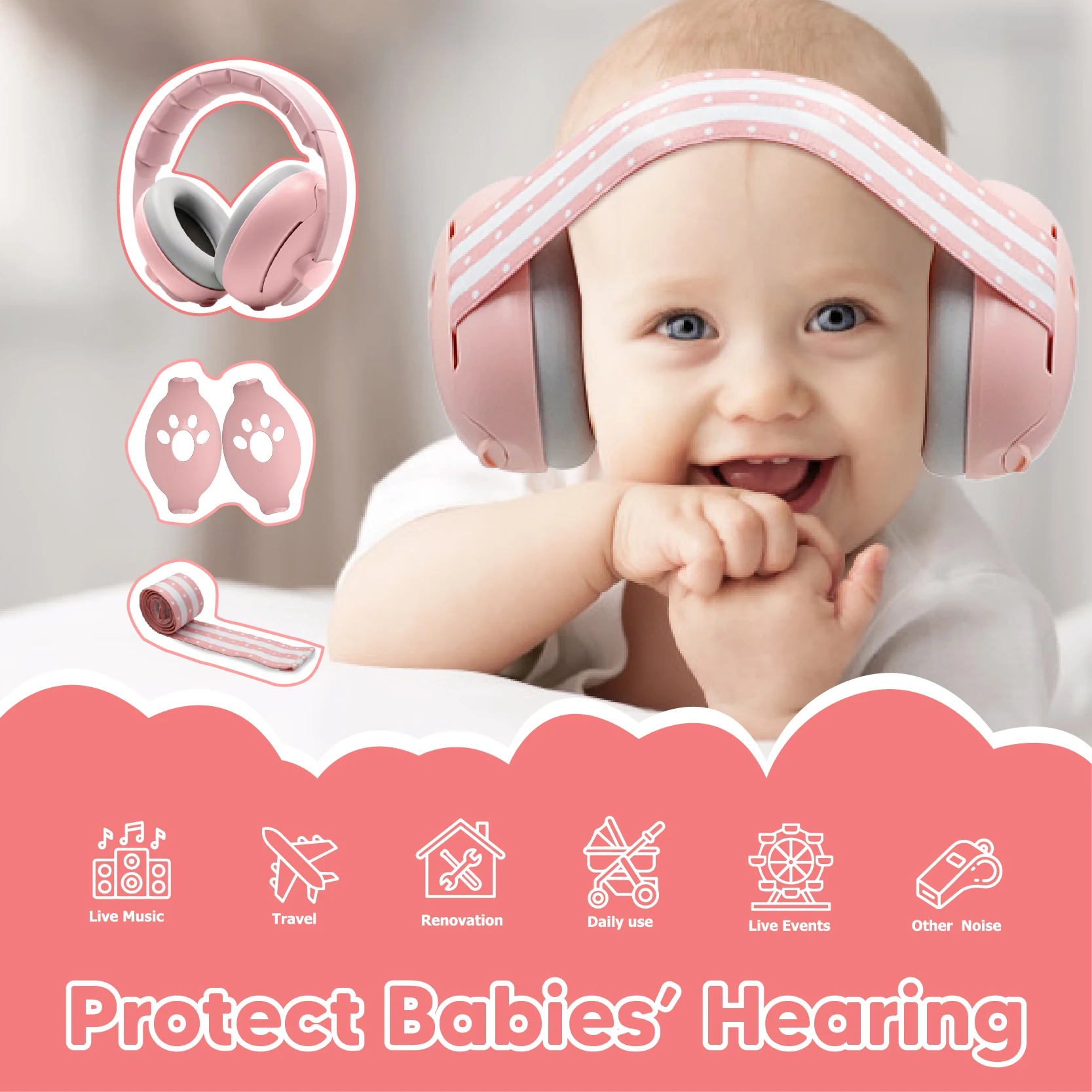 Baby Hearing Protector Earmuffs Toddlers Noise Cancelling Headphones Sleep Ear Muffs Noise Reduction safety Hearing Protection
