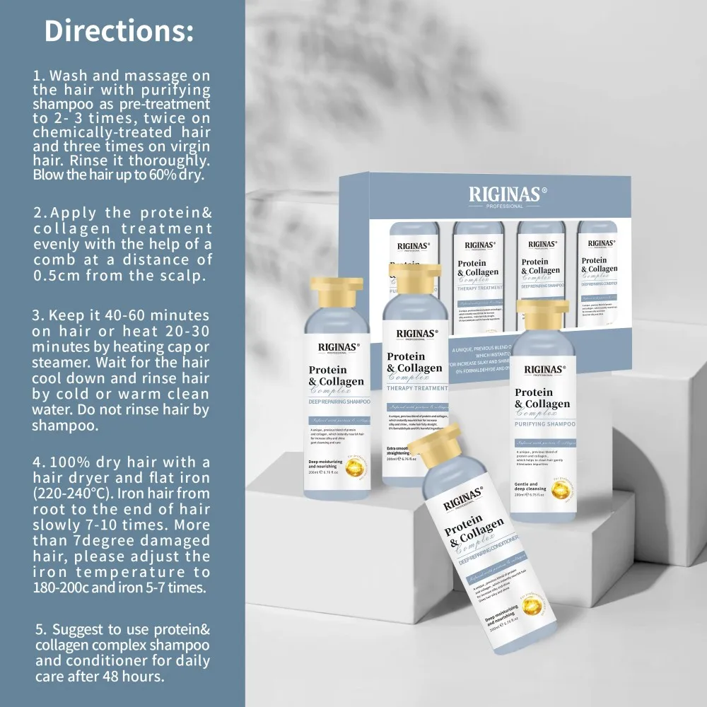 Riginas Private Label New Protein & Collagen Complex Hair Treatment Kit Formaldehyde Free Shampoo And Conditioner