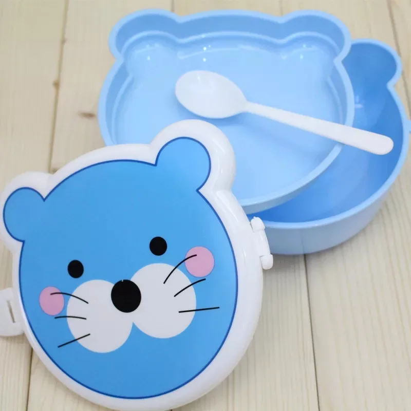 Wishome Brand Food Storage Container with Spoon,Lovely Cartoon Plastic Children Lunch Box