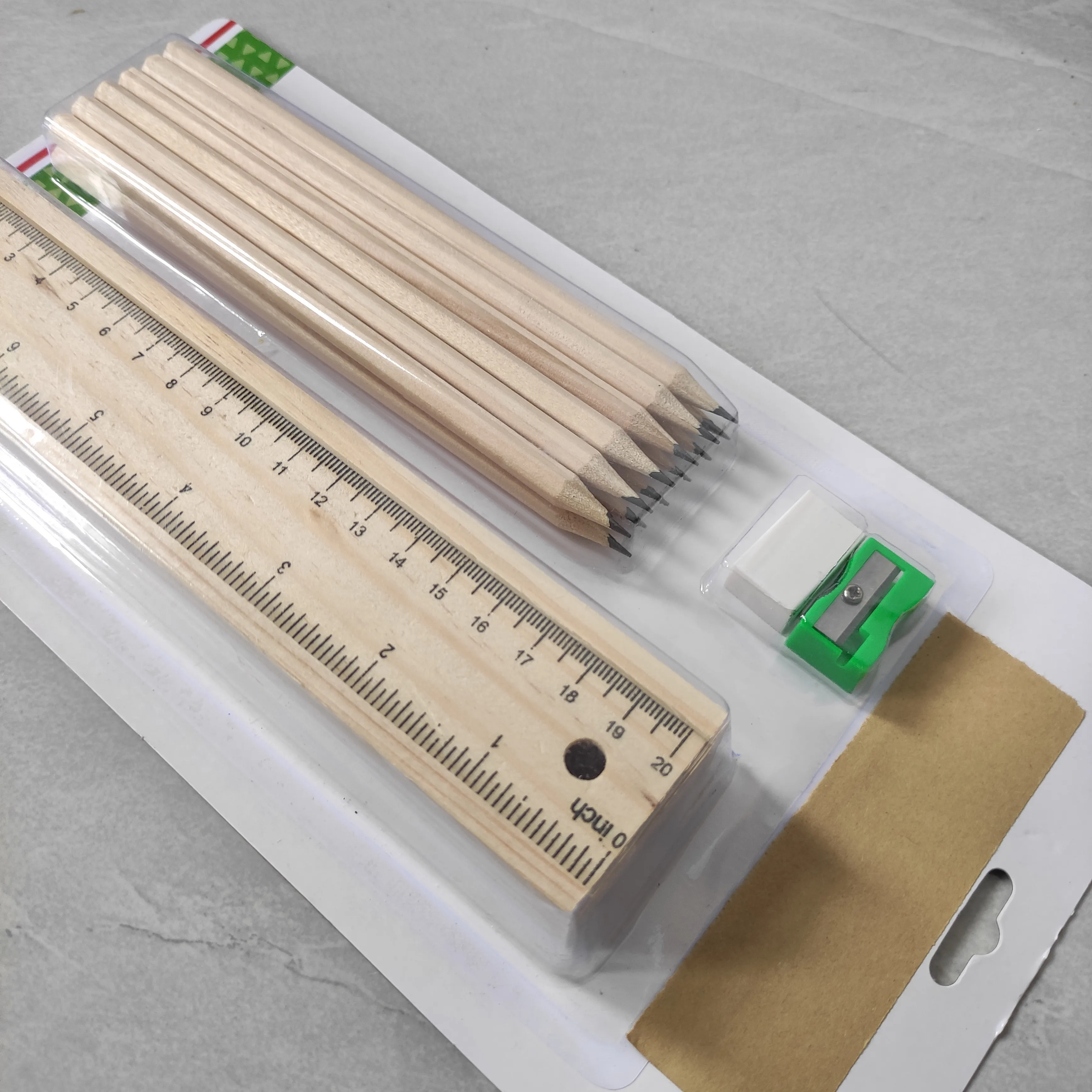 
eraser sharpener and ruler in wooden box nature color pencil set stationery set 