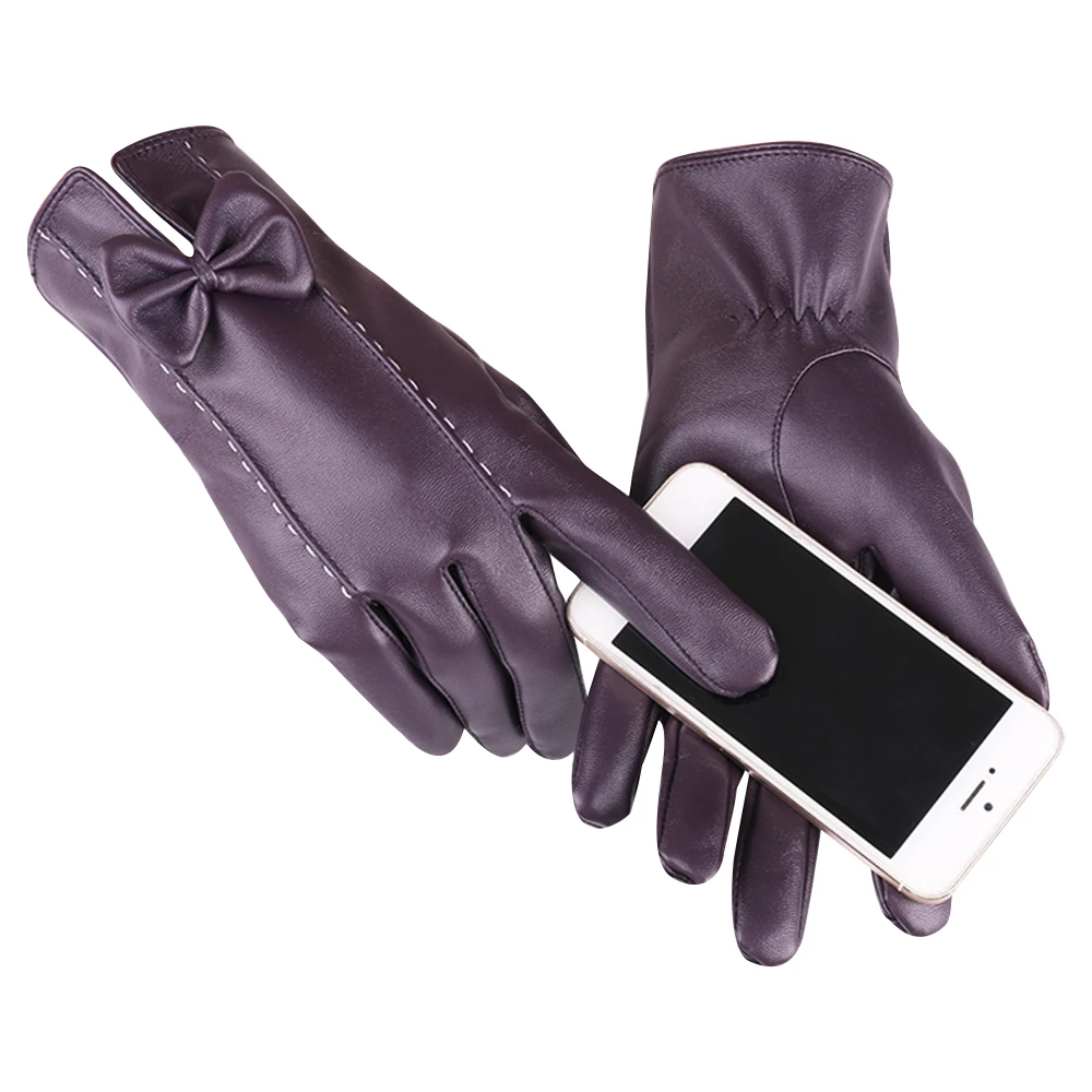 Ladies simple Winter leather touch Screen Gloves Soft and warm PU leather ladies gloves