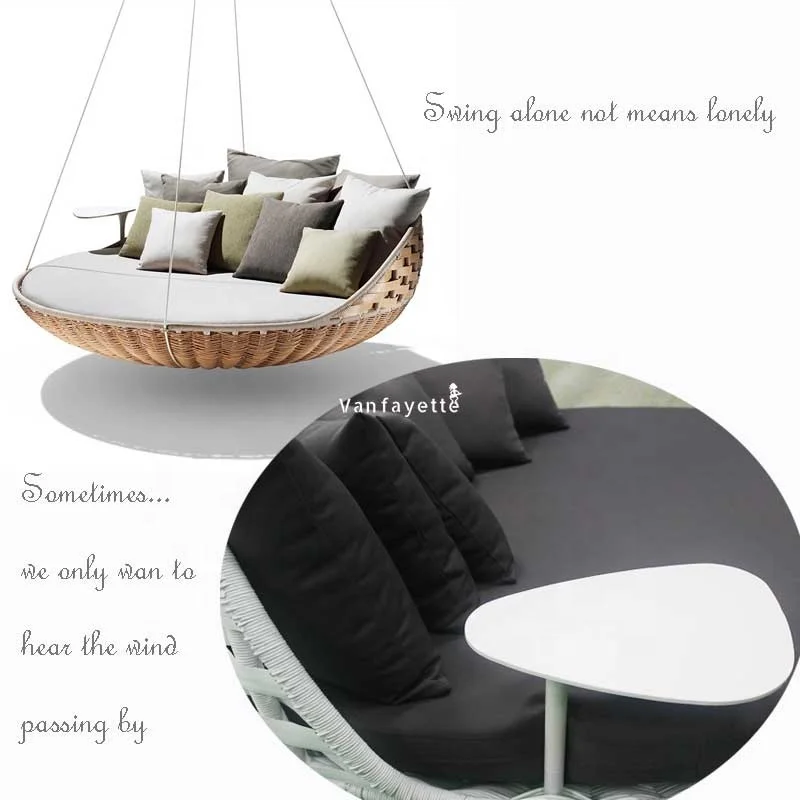 Garden Outdoor Furniture Round Rattan High End Luxury Swing Lounge Bed with Side Table Ride High CG