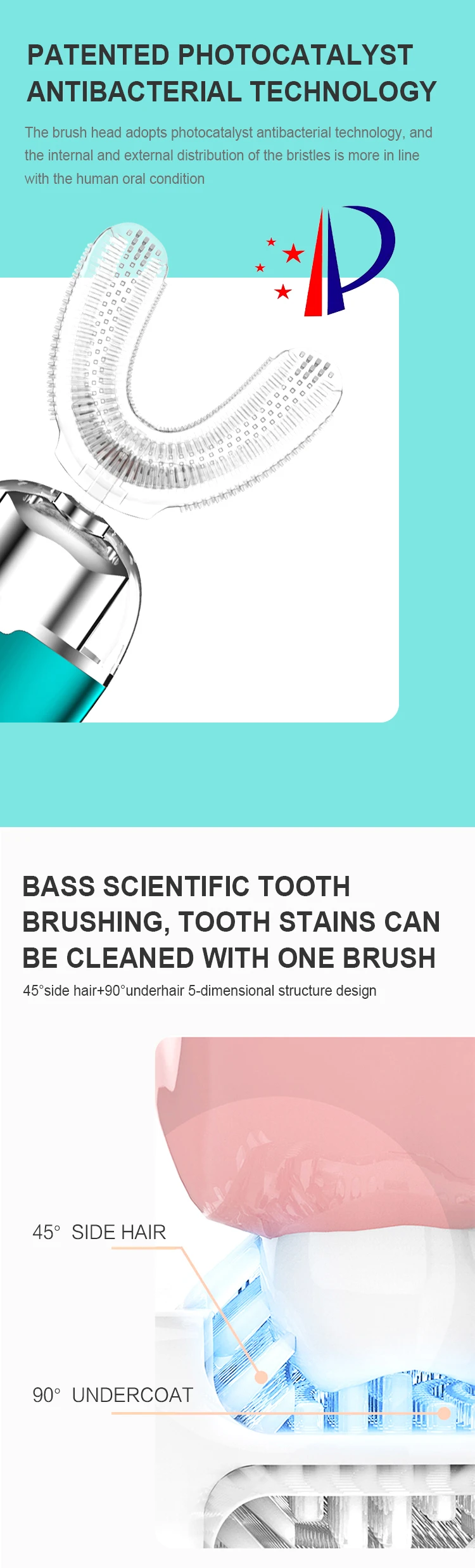 360 degree Sonic Brush Tooth Whitening Gum Massage Teeth Care U Shape Electric Ultrasonic Toothbrush