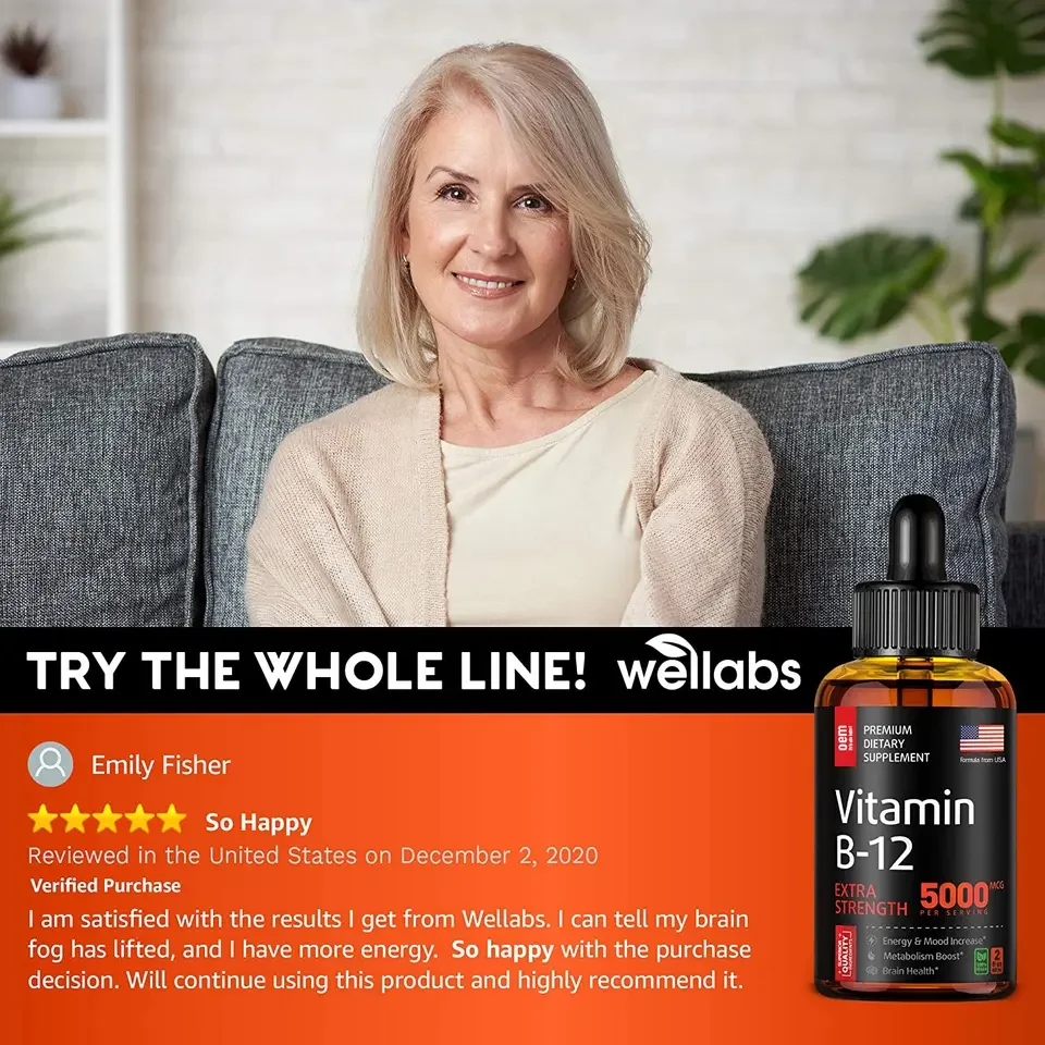 Biocaro private label vegan b12 5000 mcg drops liquid supplement energy mood increase metabolism boost brain vitamin b12 drops