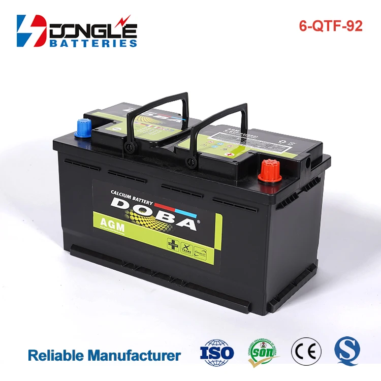 High CCA Large Capacity 12v 92Ah Rechargeable Automobile Trucks 6-QTF-92 AGM Lead Acid Car Battery