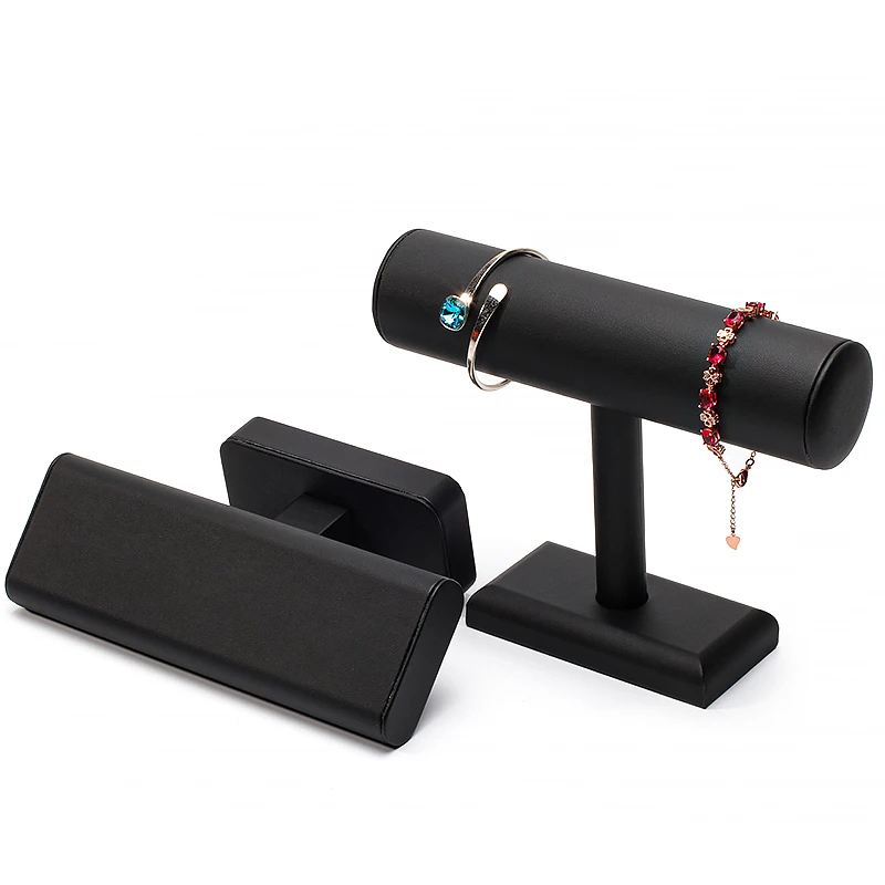 High quality PU leather watch display rod bracket jewelry bracelet black leather/velvet I-shaped display stand