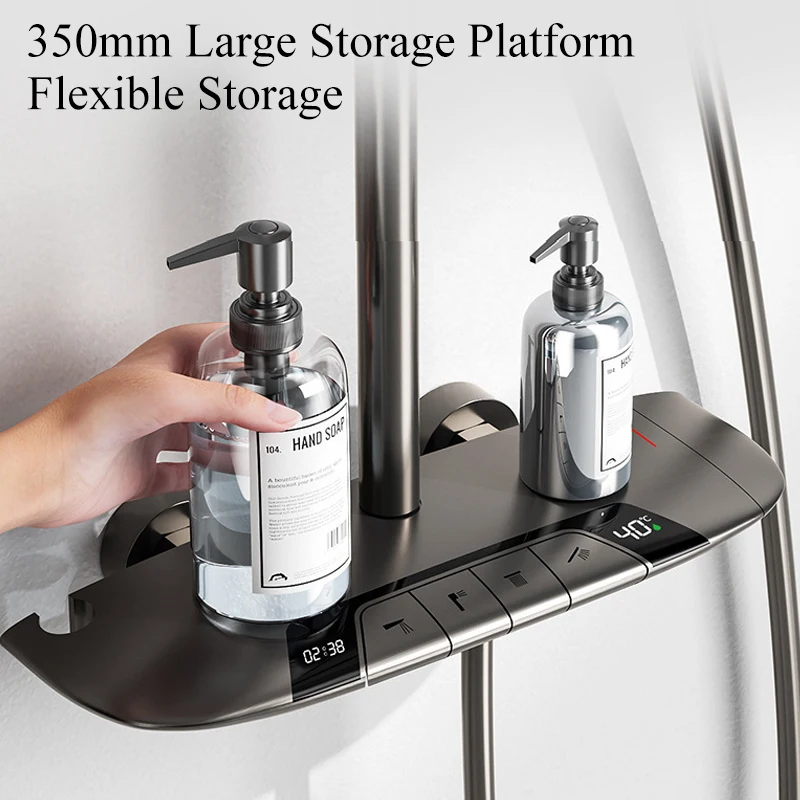 Tiktok Hot Gun Gray Intelligent Piano Digital Display Faucet Shower Rainfall System Set Hot Cold Tap Shower Set