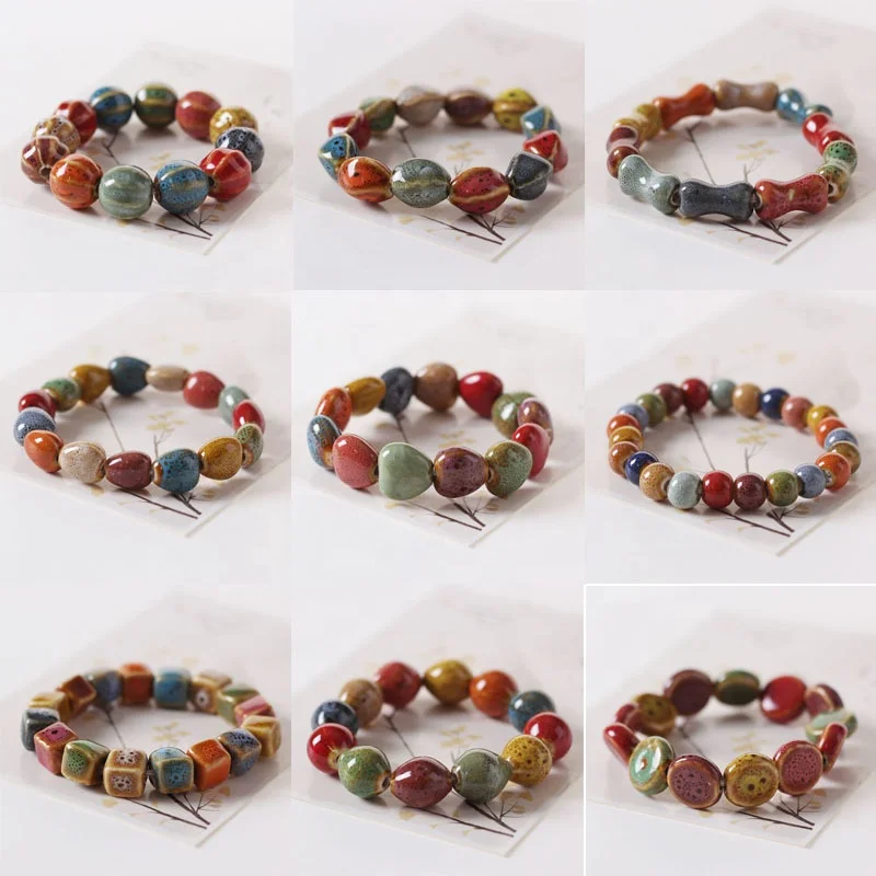 New Good Quality Colorful Ceramic Bracelet Ceramic Handmade Jewelry Passion Flower Glaze Bead Bracelet