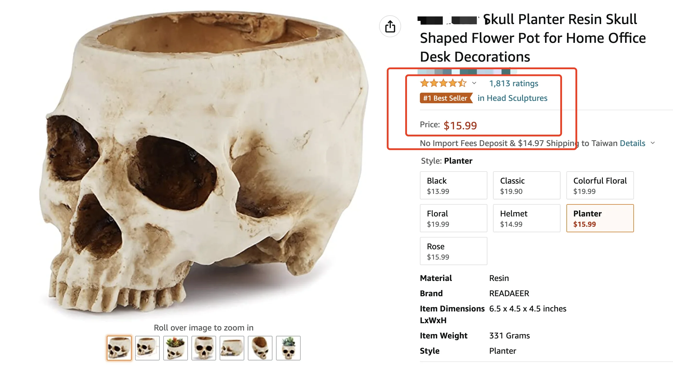 Amazon Top Cool Gift For Friends High Strength Resin Flower Pot Skull Shaped for Home Office Desk Decorations Flower Planters