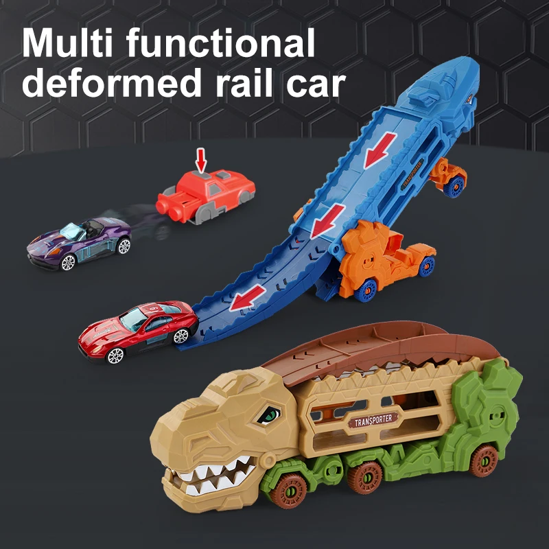 Vehicle Dinosaur Truck Toys car Storage Dinosaur with 6 PCS mini Model Car Dinosaur Truck Toys For Kids Boy