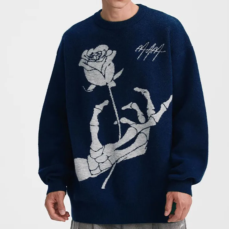 Custom Logo Oversized knit pullover knitwear Jacquard Pattern jumper  winter men  knitted 100%cotton sweater manufacturer