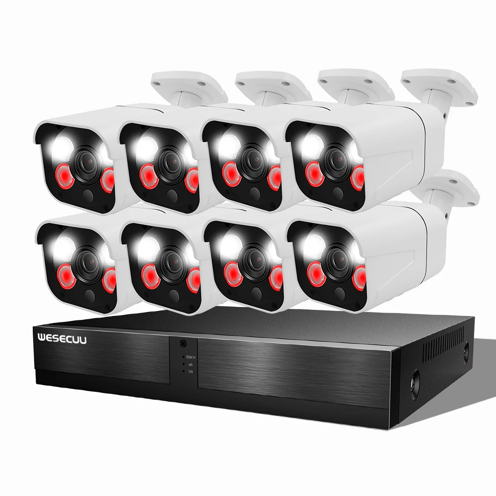 Комплект видеорегистратора WESECUU 8-канальный POE 4-мегапиксельная Ip-камера системы видеонаблюдения с дуплексным аудио и ночным
