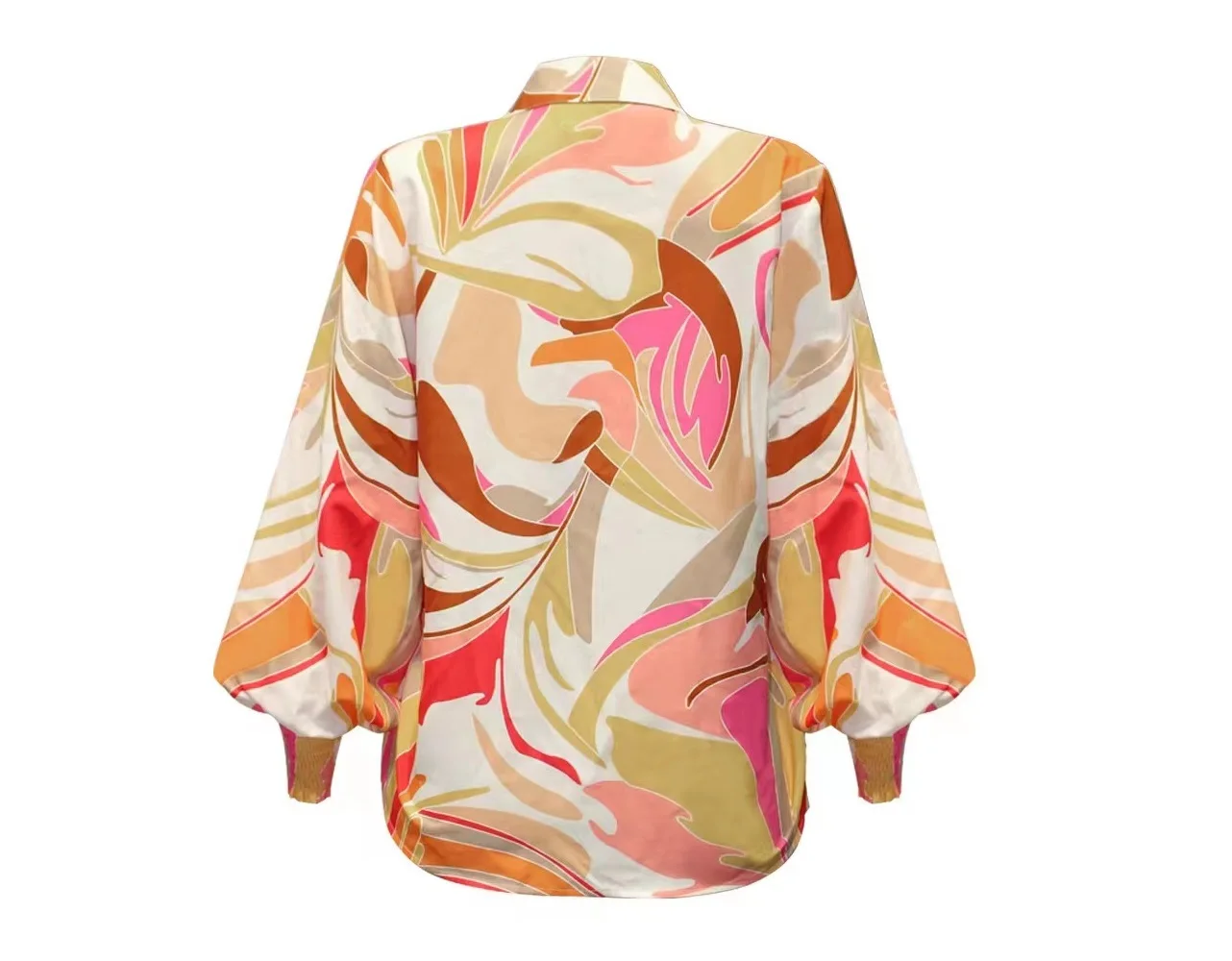 OEM Custom fall high quality New Print Polyester Lantern Sleeve Lapel Cardigan Single Breasted Swallow tail Women Casual blouse