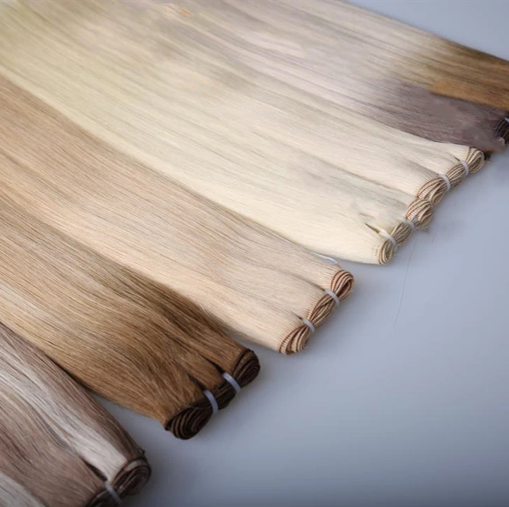 Wholesale High End Super Double Drawn Russian Cuticle Aligned Machine Weft Hair Extensions