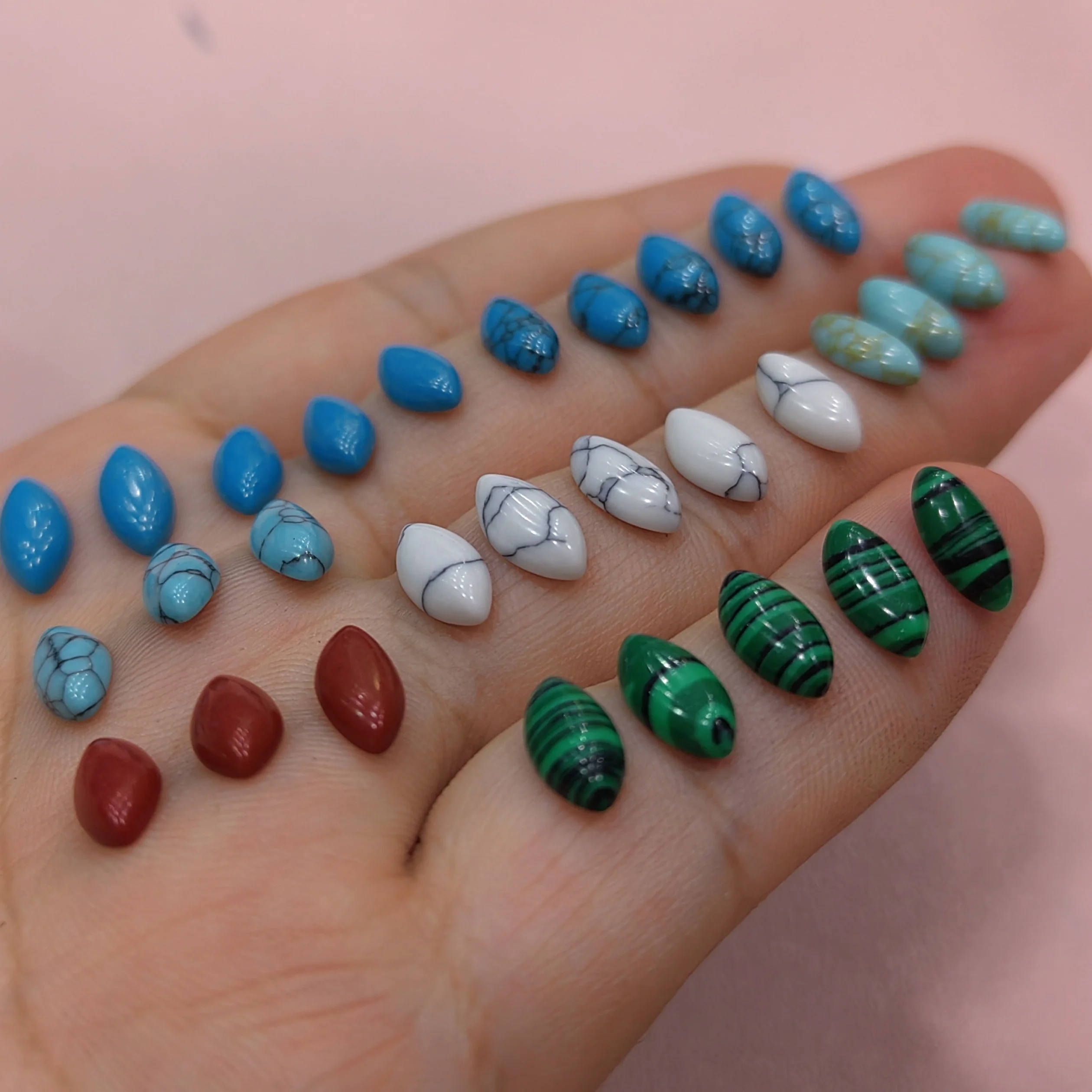 3x6 4x8 5x10mm Green Malachite,White Red Blue Black Pink Turquoise Stone Half Horse-eye shape Cabochons For DIY Jewelry Making