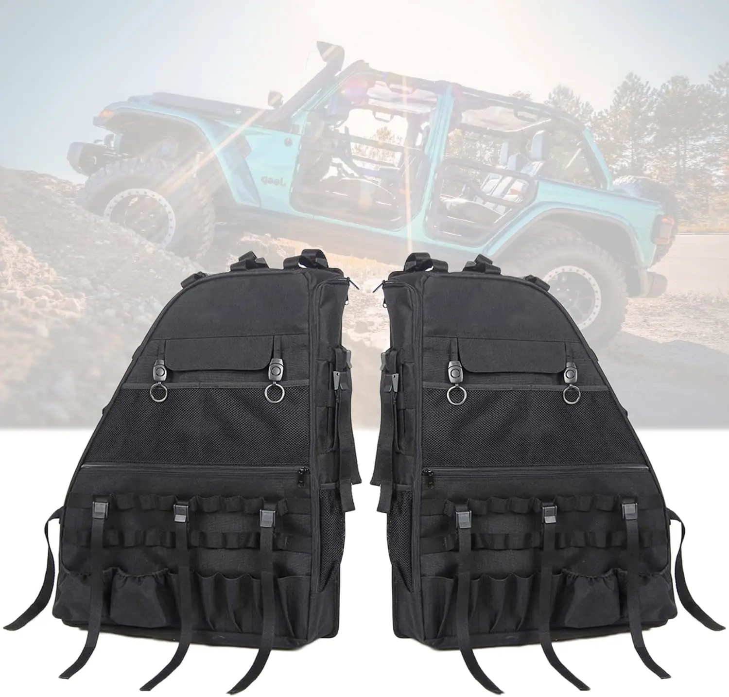 Roll Bar tool Storage Bag with Multi-Pockets & Organizers & Cargo Bag Saddle Bag for Jeep Wrangler JK 4-Door