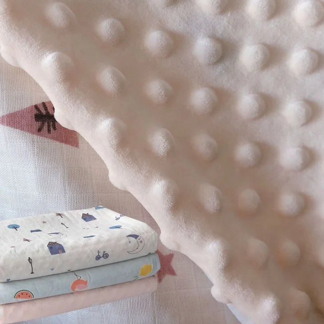 hot sale custom design gauze organic cotton Super Fleece Warm Dot Minky Caress Newborn blanket